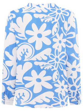 Zwillingsherz - Langarmbluse Flower Paradise - Blau/Weiß