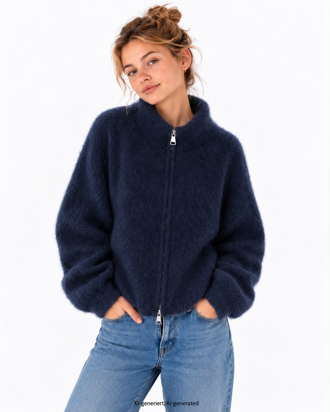 Made in Italy - Zip Jacke aus feinem Kid Mohair - Marine
