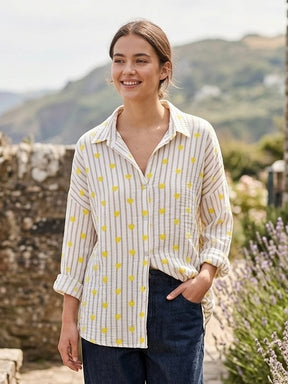 Musselin-Bluse Streifen & Herzen - Beige
