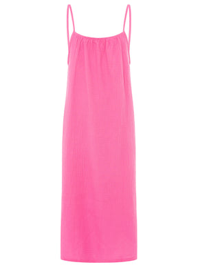Zwillingsherz - Musselin Kleid lang Spaghettiträger - Pink