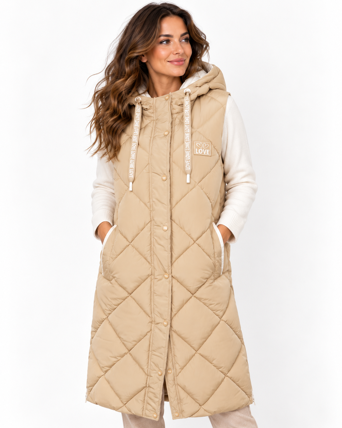 Zwillingsherz - Steppweste Love - Beige/Pink
