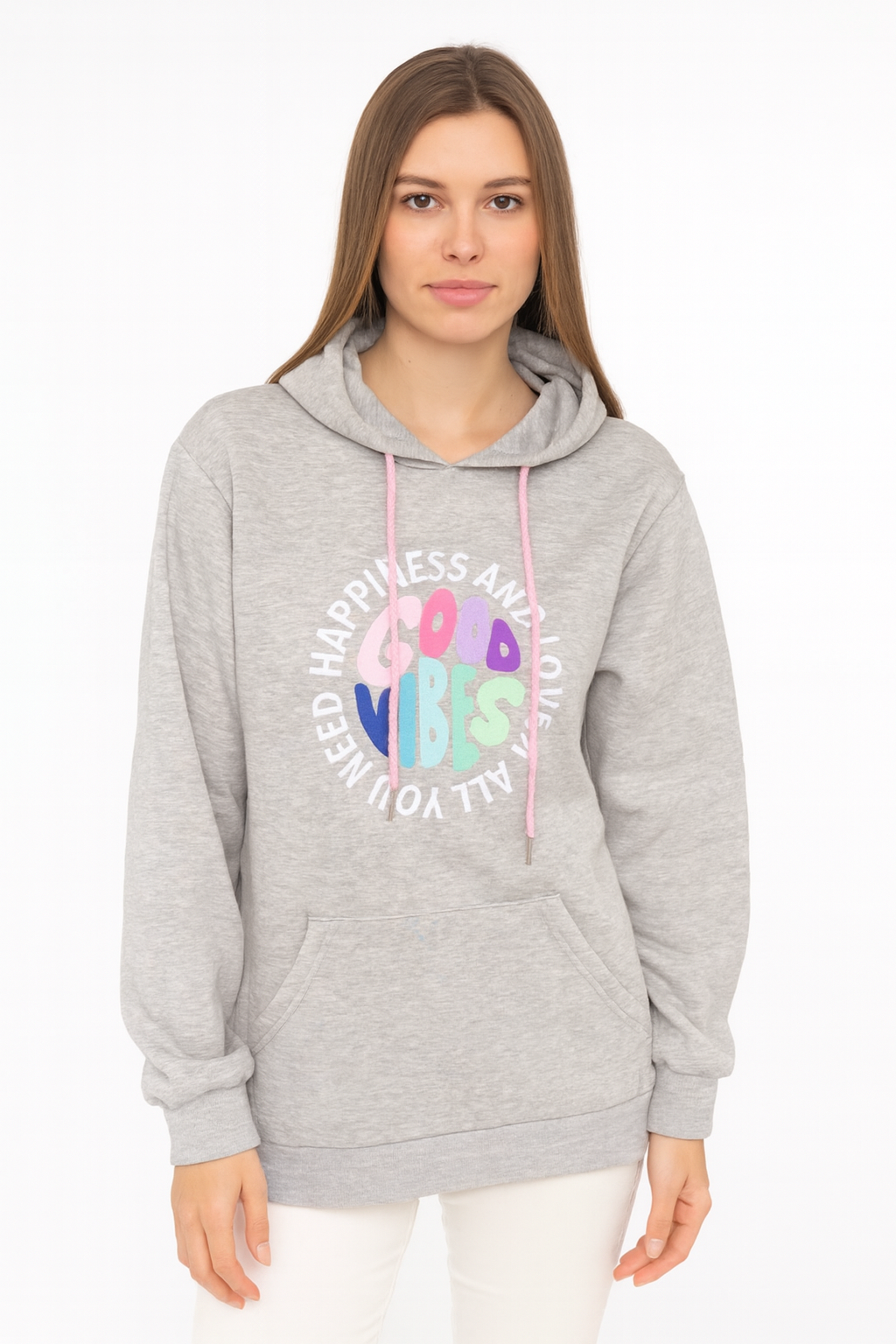 Zwillingsherz - Hoodie "Happiness Good Vibes“ Grau