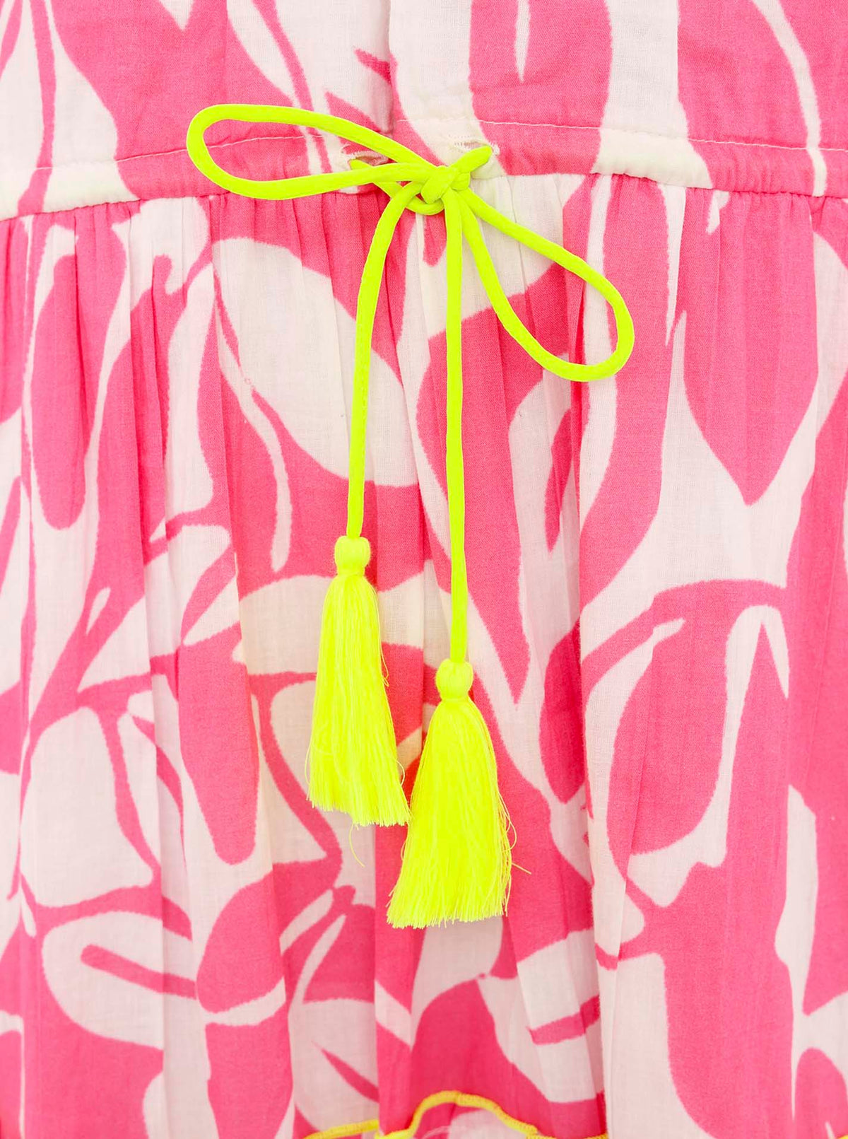 Zwillingsherz - Baumwolle Kleid mit Design Blätter - Pink/Gelb