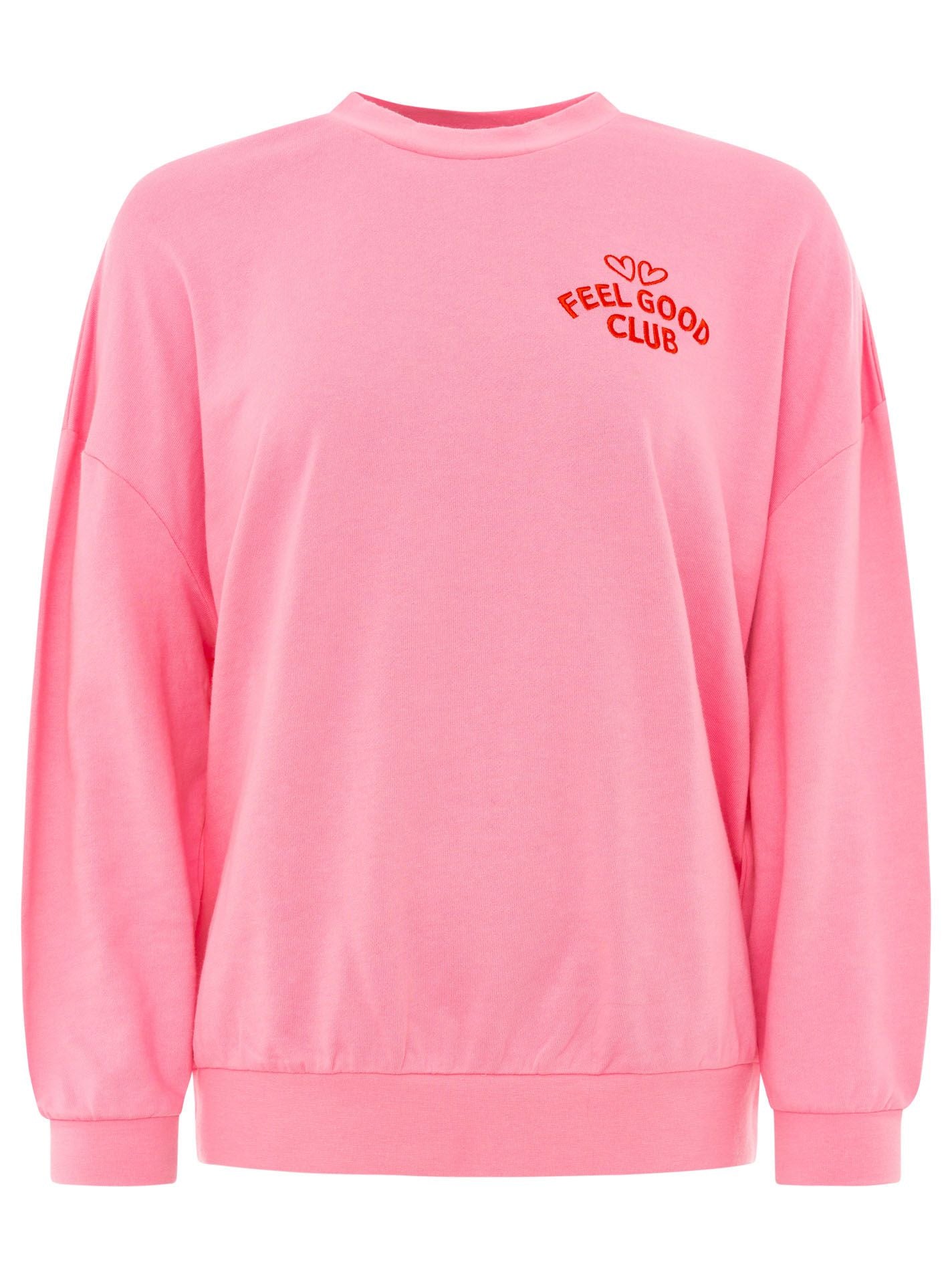Zwillingsherz Sweatshirt mit Rundhals "Feel Good Club" - Pink
