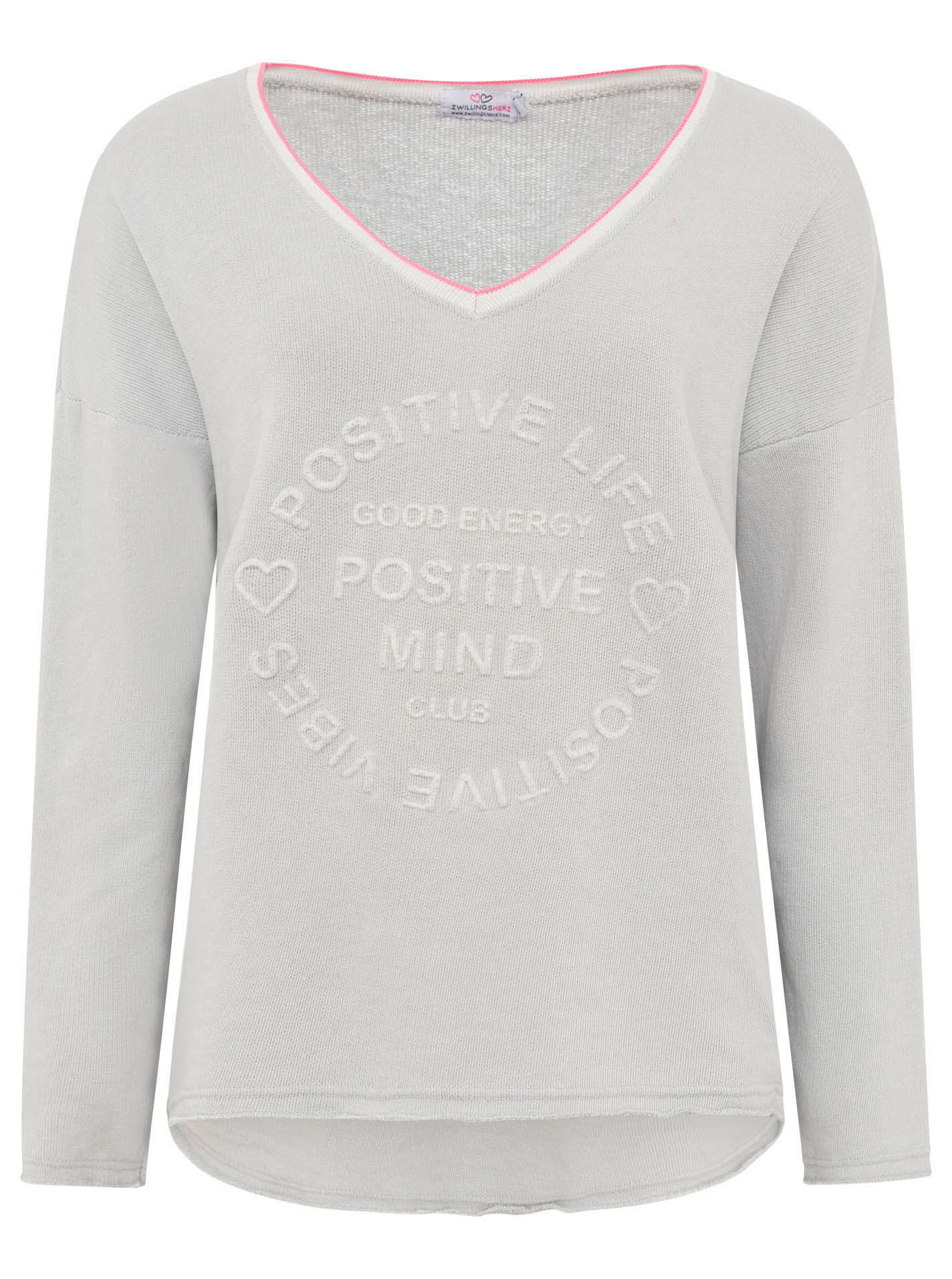 Zwillingsherz - Made in Italy Sweatshirt "Positive Mind" - Grau/Pink