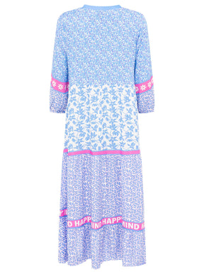 Zwillingsherz - Maxi Kleid Blumen Happy Mind  - Blau/Pink