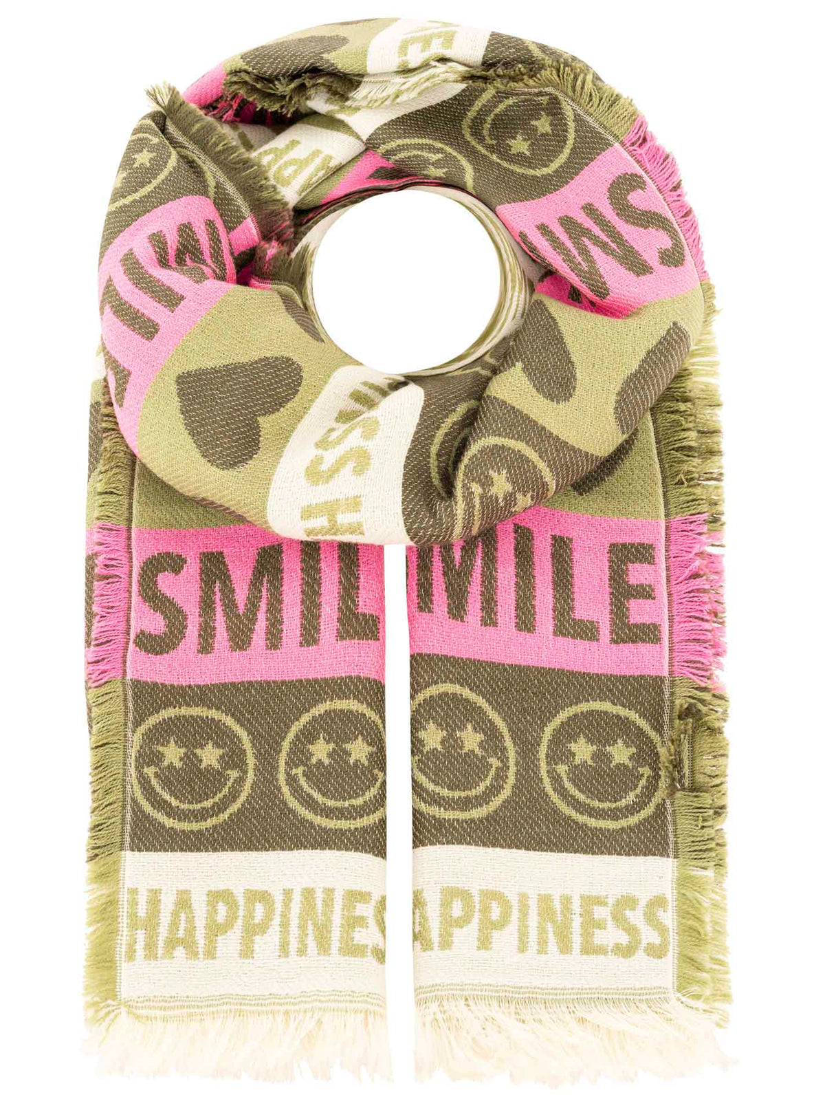 Zwillingsherz - Schal Baumwolle „Smile Happiness“ Khaki/Pink