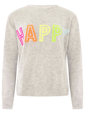Zwillingsherz 100% Kaschmir Pullover Happy - Hellgrau
