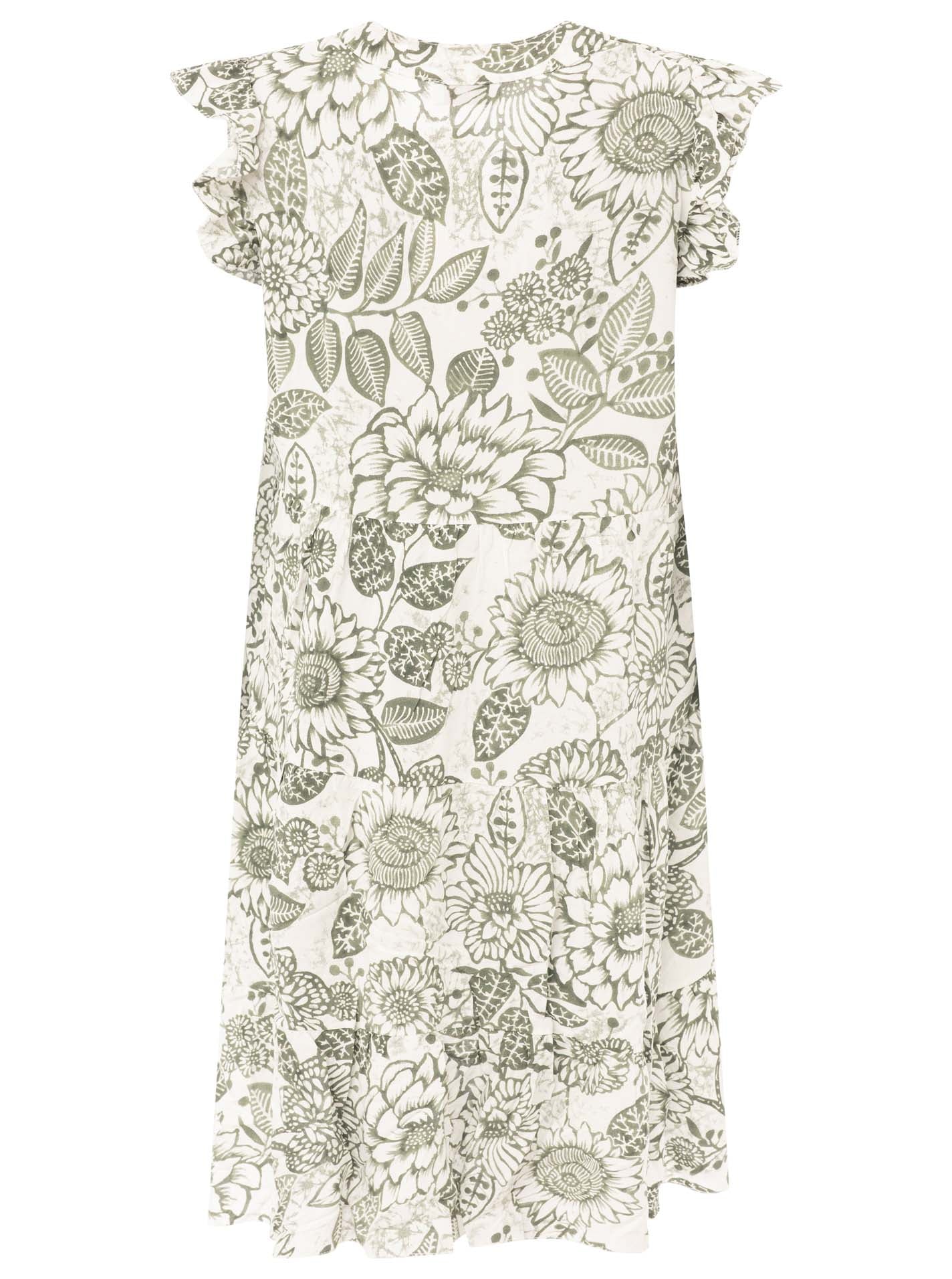 Zwillingsherz - Ärmelloses Viskose Kleid "Flowers" - Grün (SuperSale - keine Retoure)