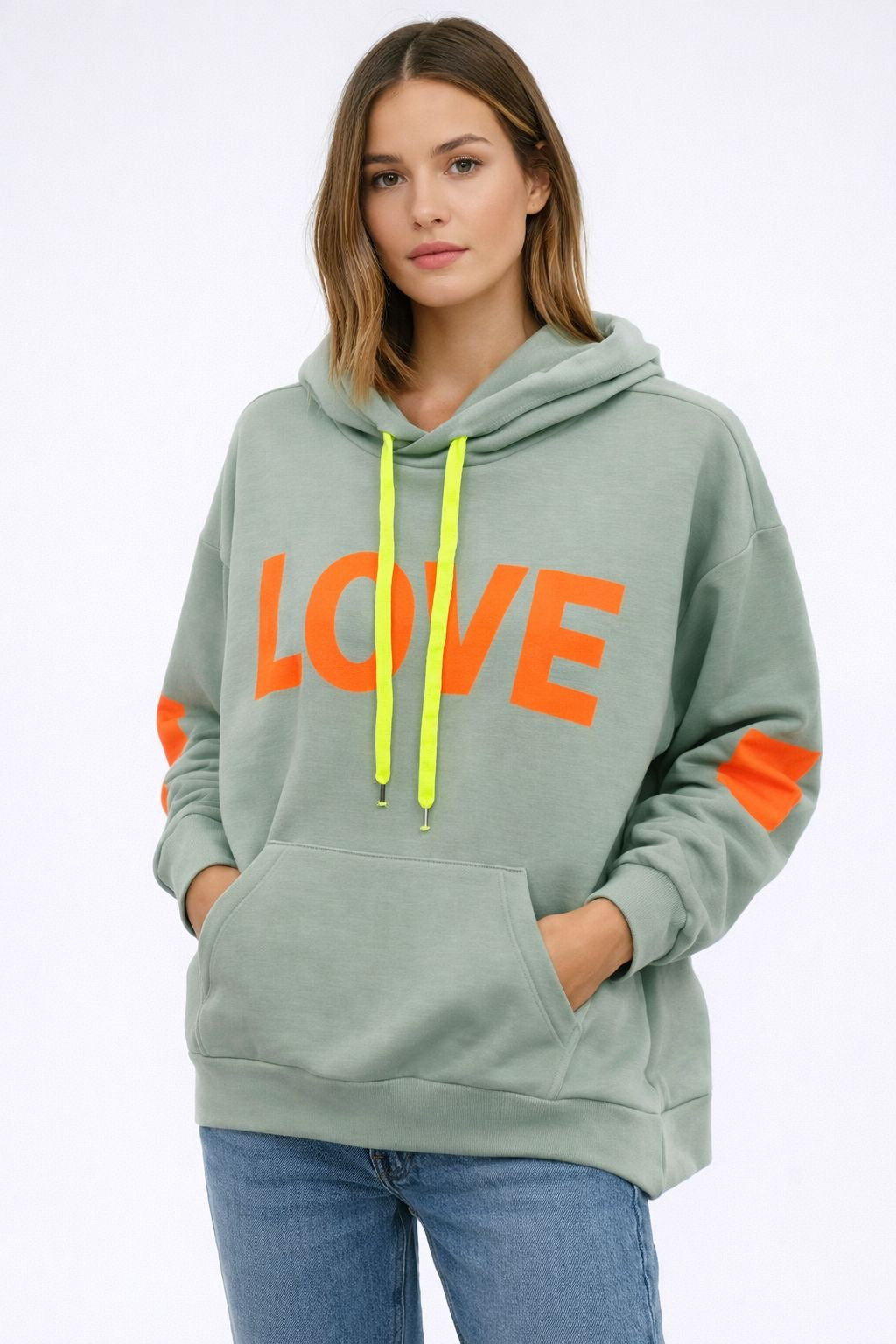 Flair - Leichter Hoodie Neon "Love" - Salbei