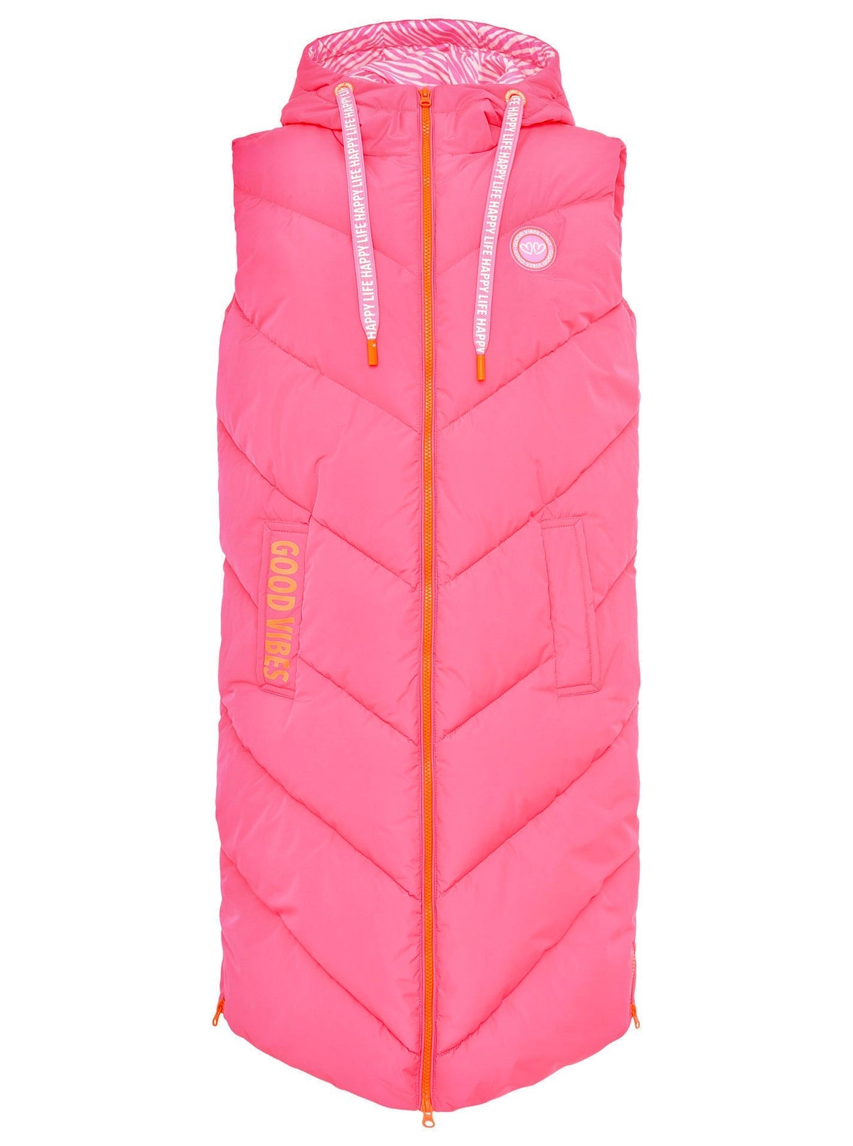 Zwillingsherz - Steppweste "Be Happy & Smile" - Neon Pink