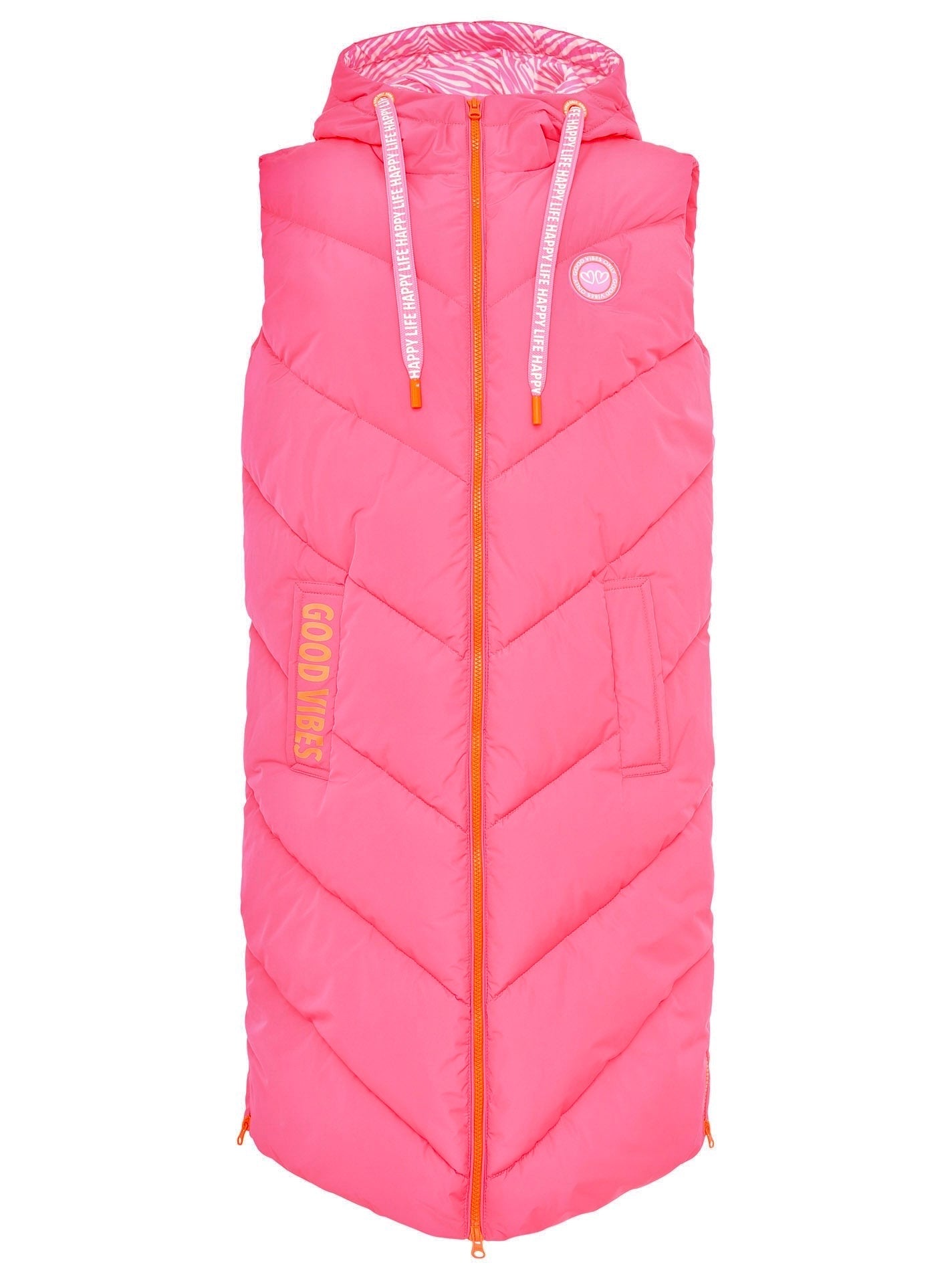 Zwillingsherz - Steppweste Zebra "Be Happy & Smile" - Neon Pink