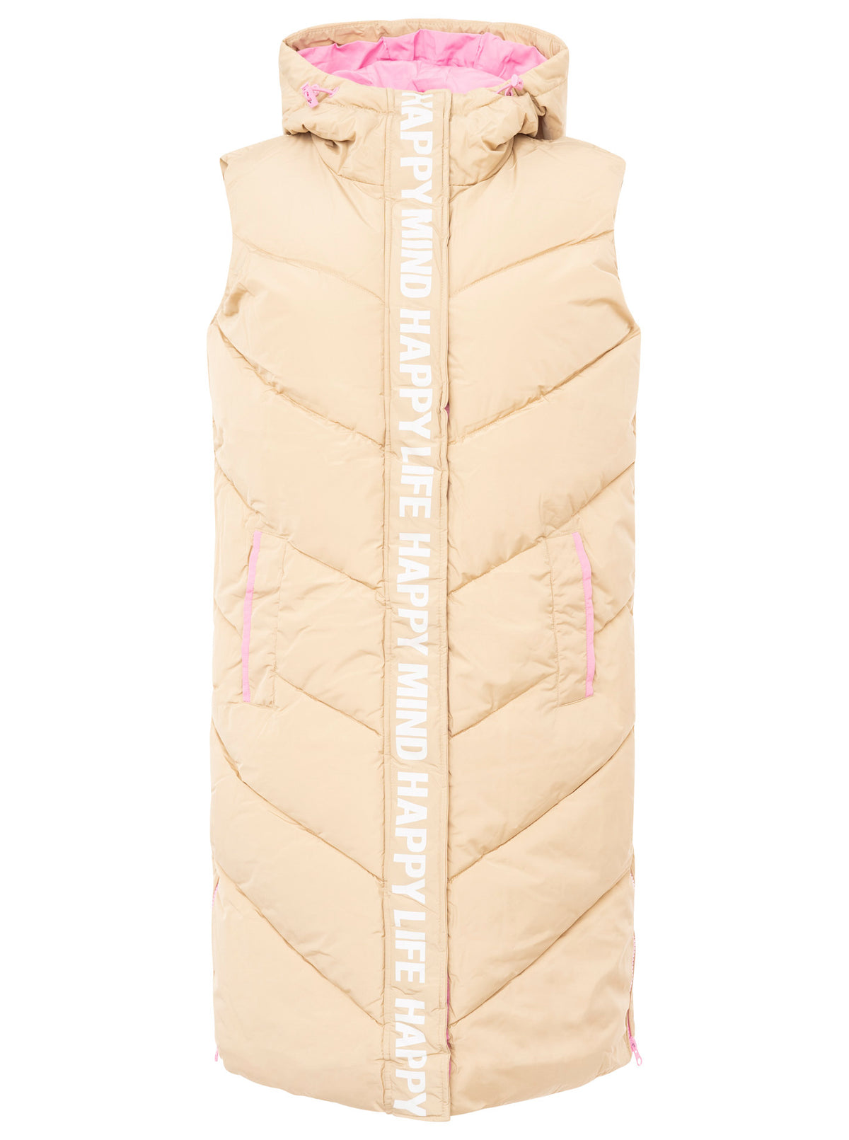Zwillingsherz - Steppweste mit Kapuze "Happy Mind" - Beige/Pink