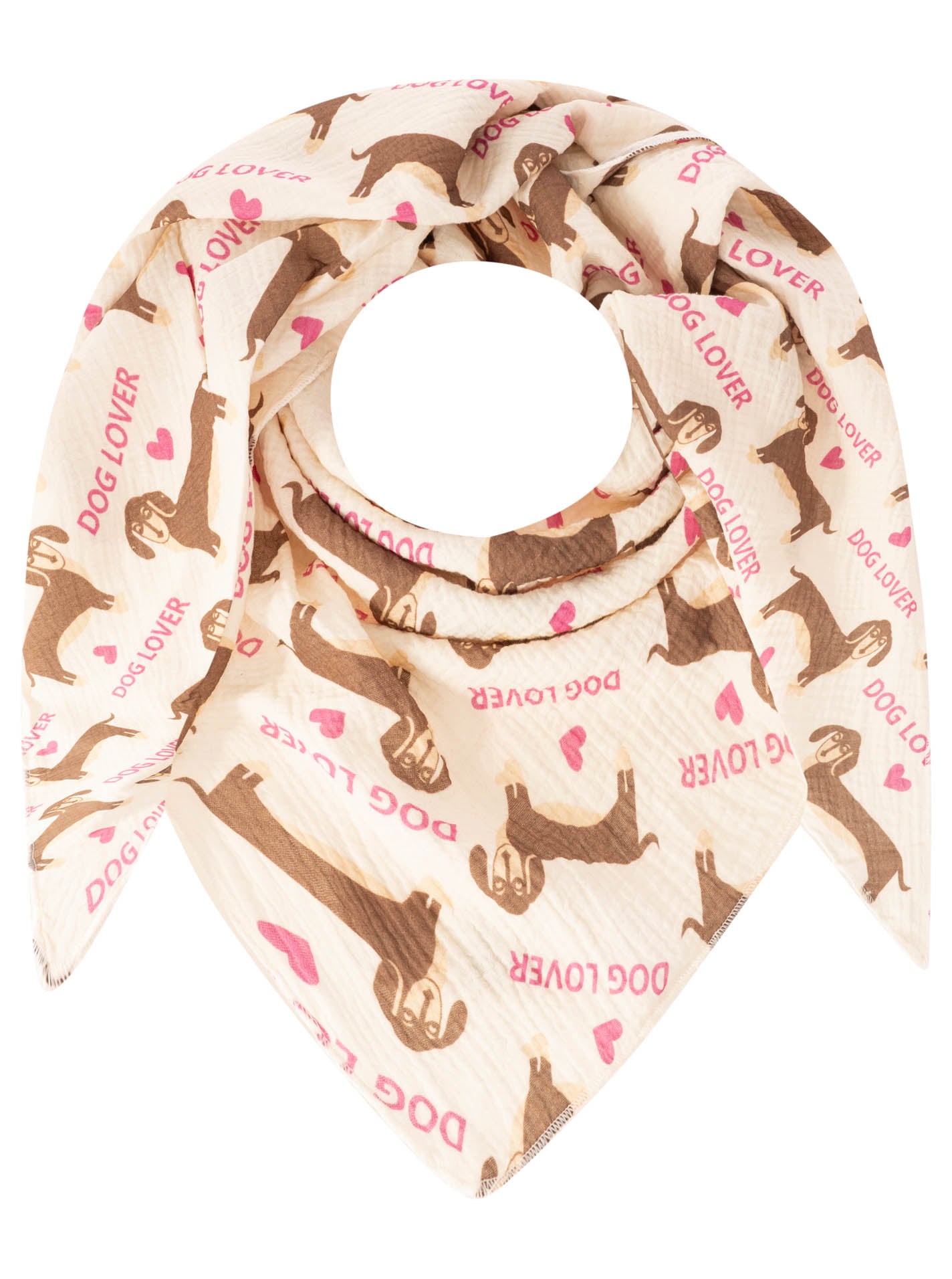 Zwillingsherz - Musselin Dreieckstuch "Dog Lover" Baumwolle - Beige/Pink