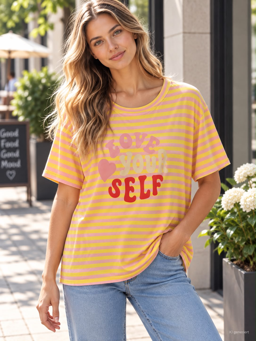 Zwillingsherz - T-Shirt "Love Yourself" - Gelb/Rosa