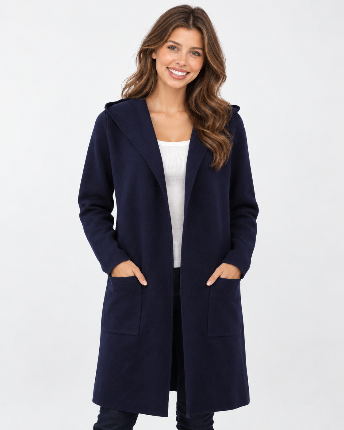 Zwillingsherz Hochwertige Strickjacke mit Kapuze "Janina" - Dunkelblau