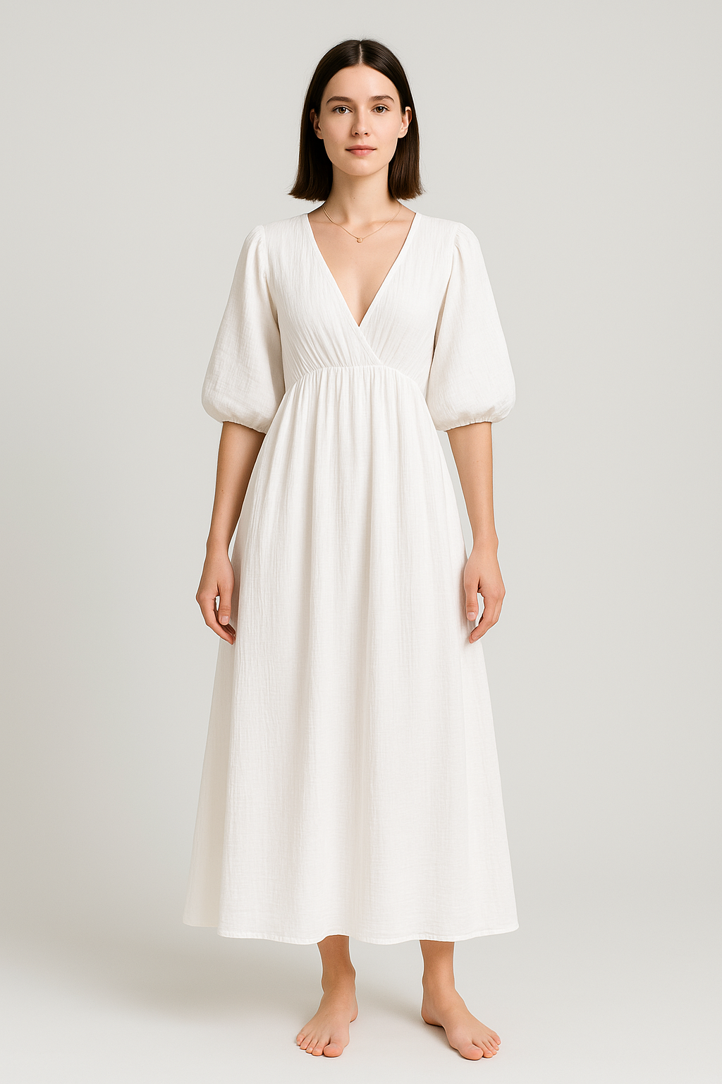 Lockeres Musselin Kleid - Weiß