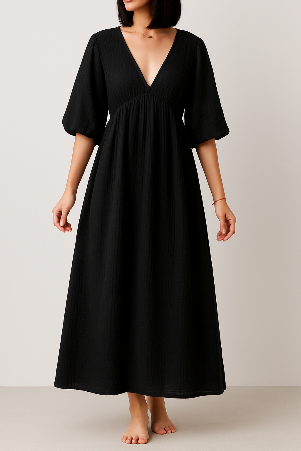 Lockeres Musselin Kleid - Schwarz