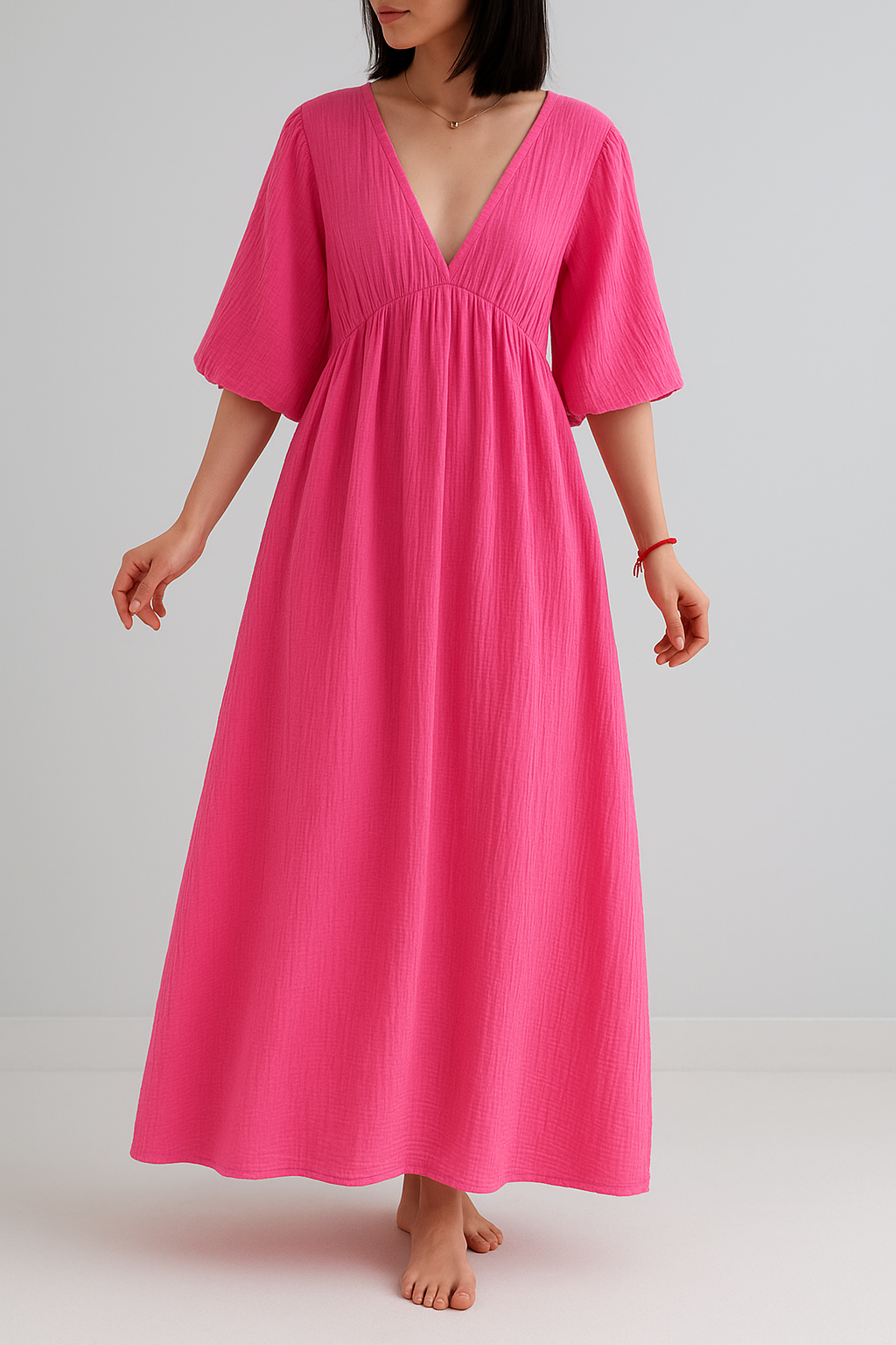 Lockeres Musselin Kleid - Pink