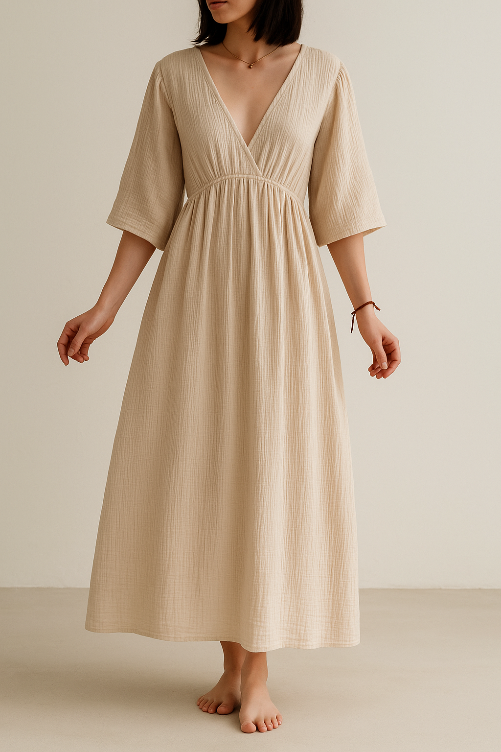 Lockeres Musselin Kleid - Beige