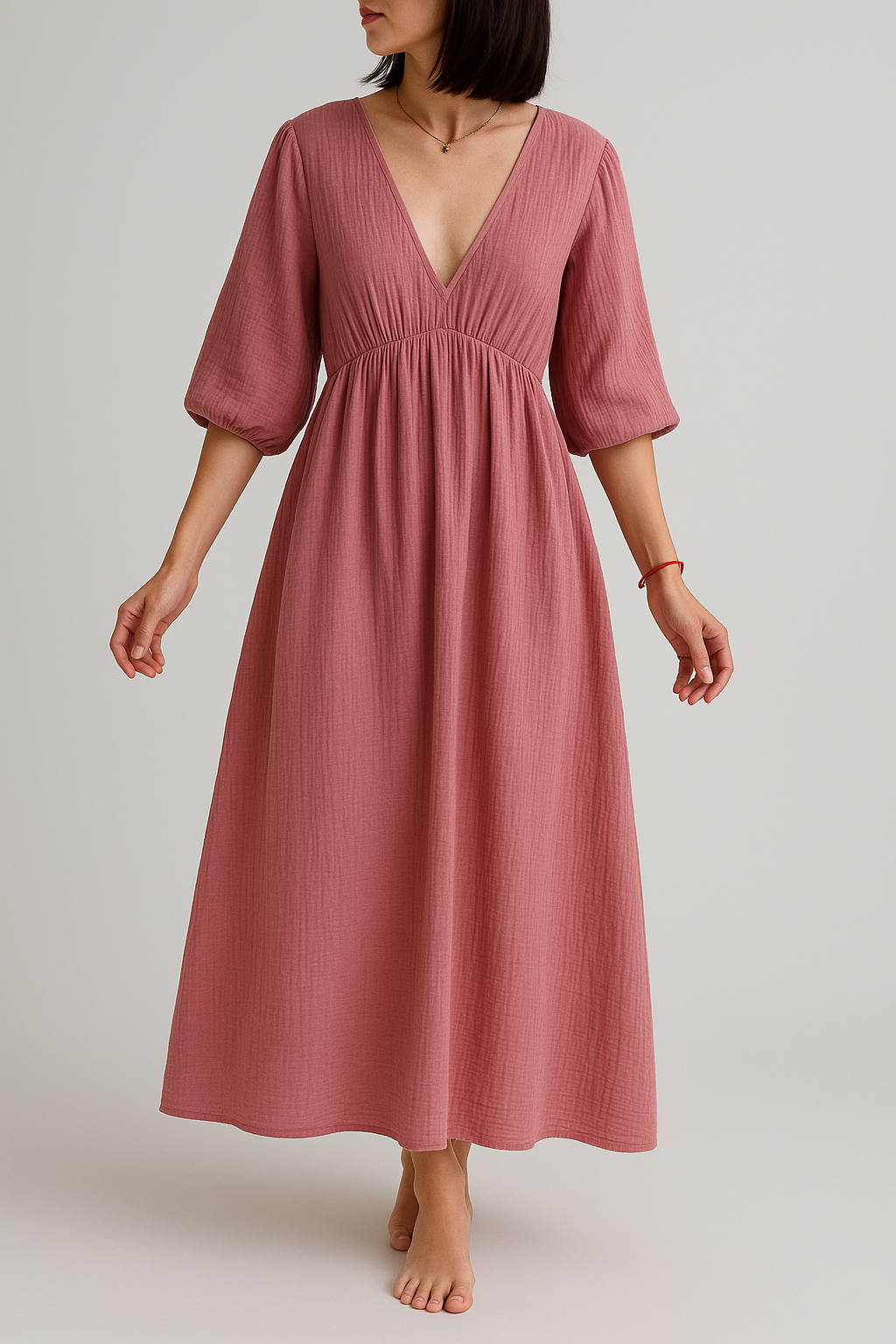 Lockeres Musselin Kleid - Altrosa