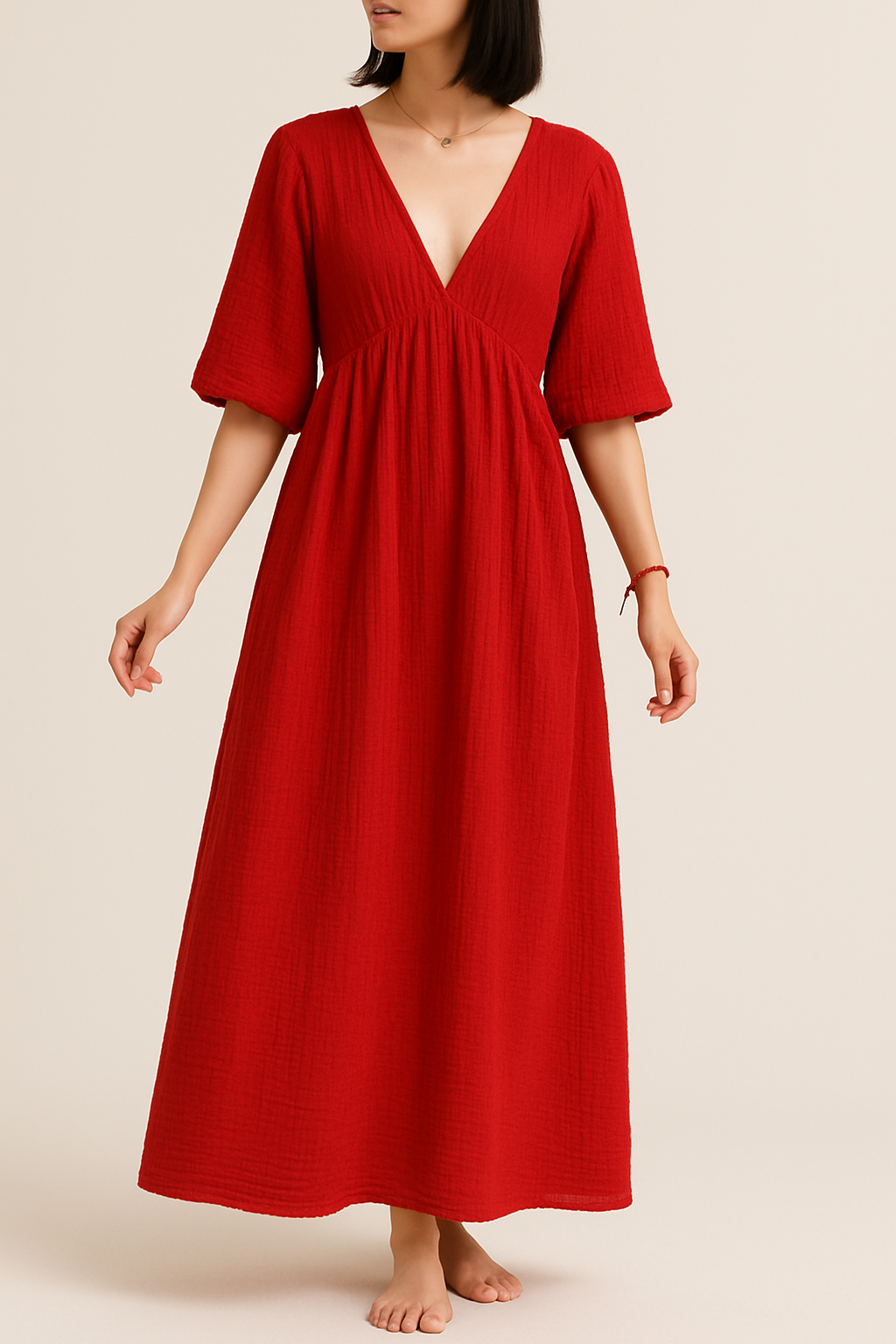 Lockeres Musselin Kleid - Rot