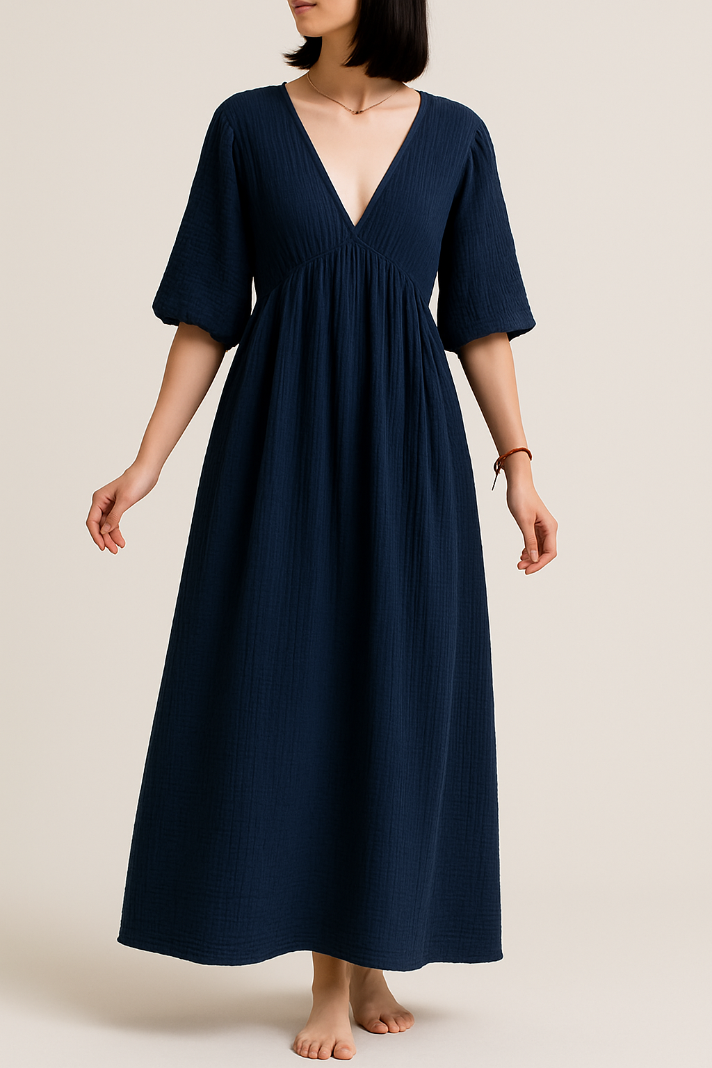 Elegantes Musselin Kleid lang - Marine
