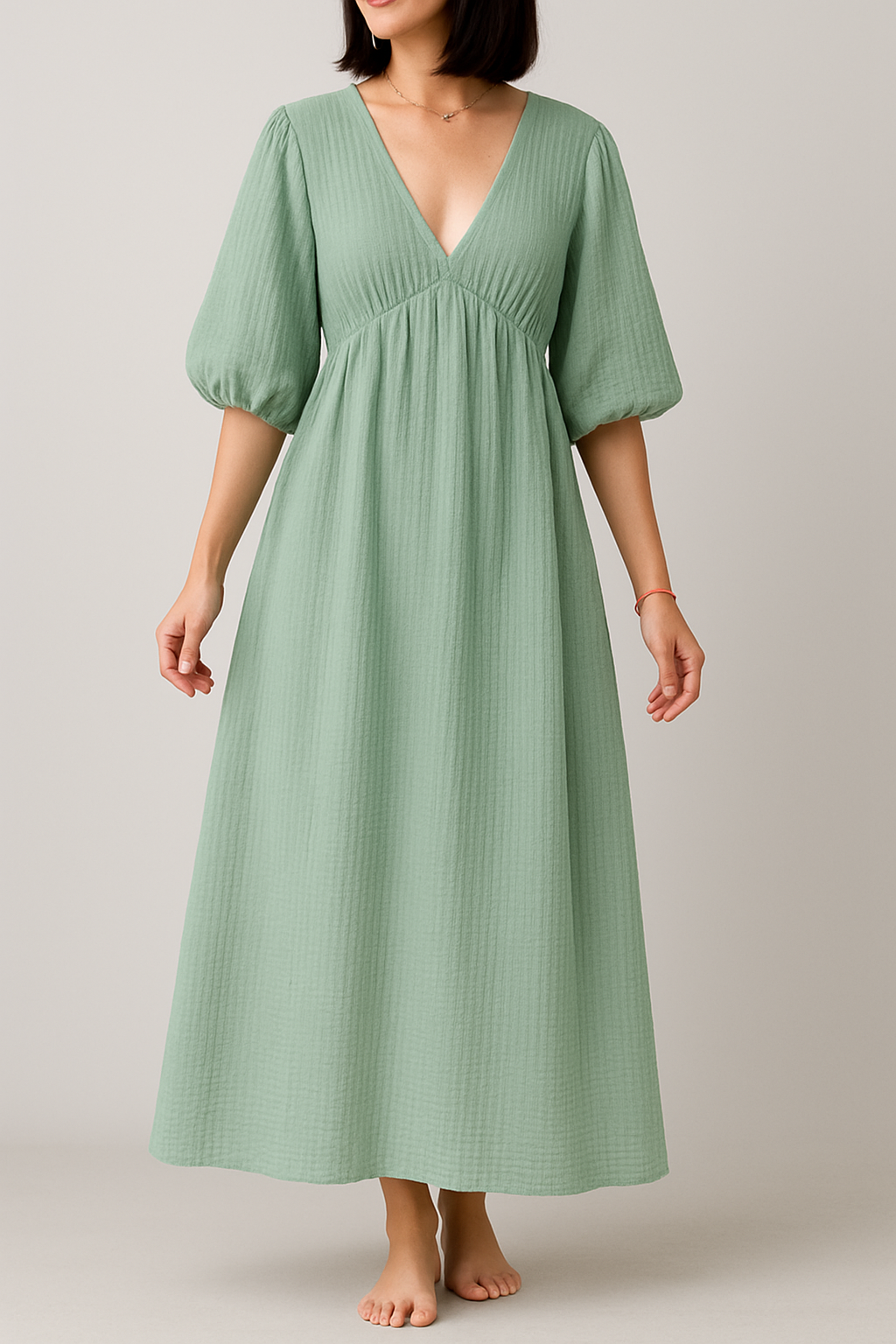 Lockeres Musselin Kleid - Salbei