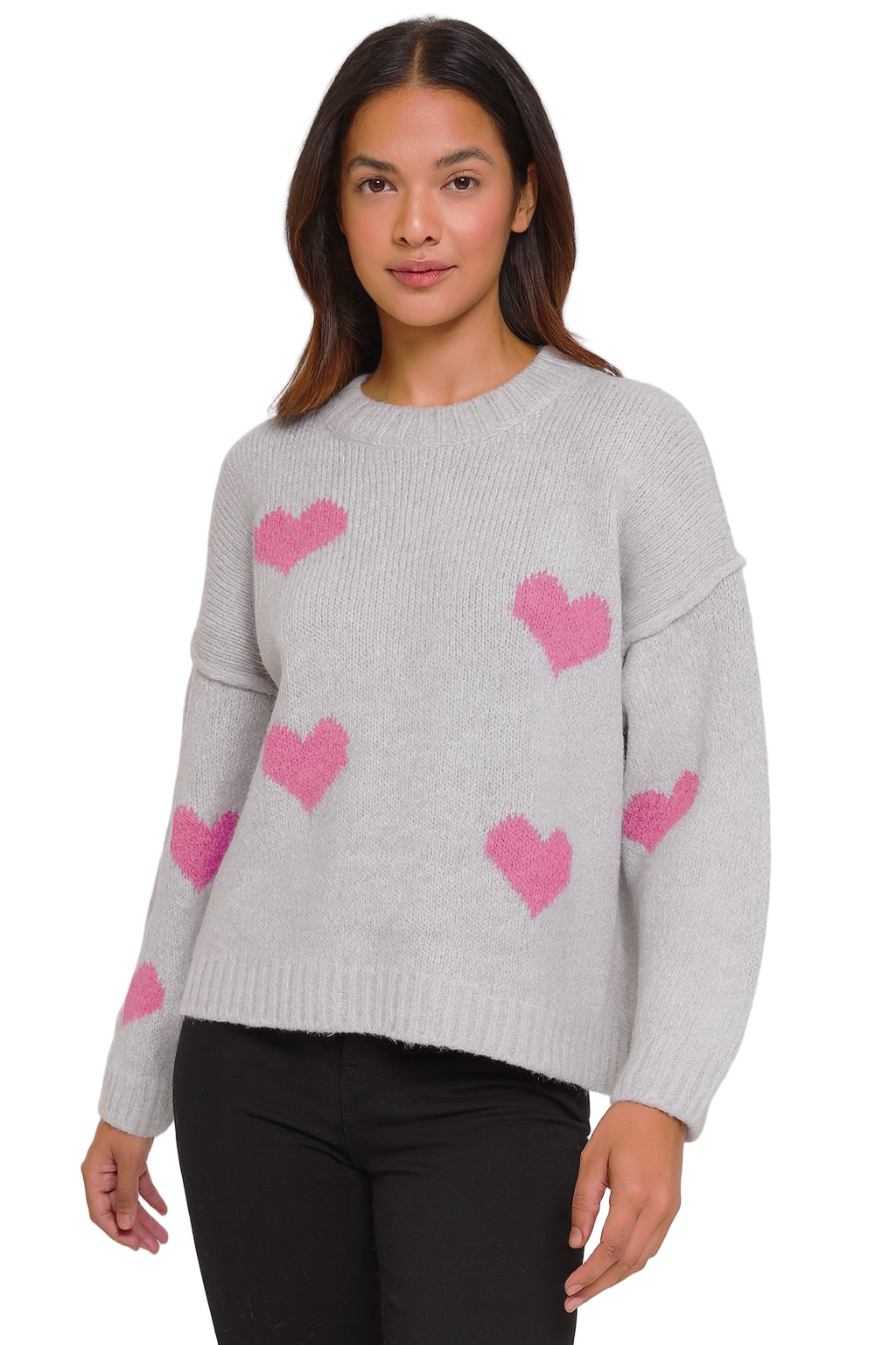 Strick-Pullover Wolle mit naht "Herzen" - Mittelgrau