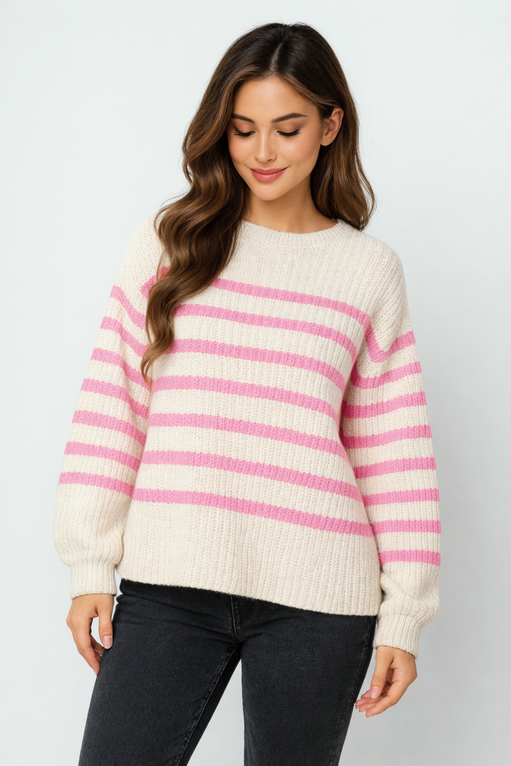 Flair - Pullover mit Streifenoptik - Weiß/Rosa