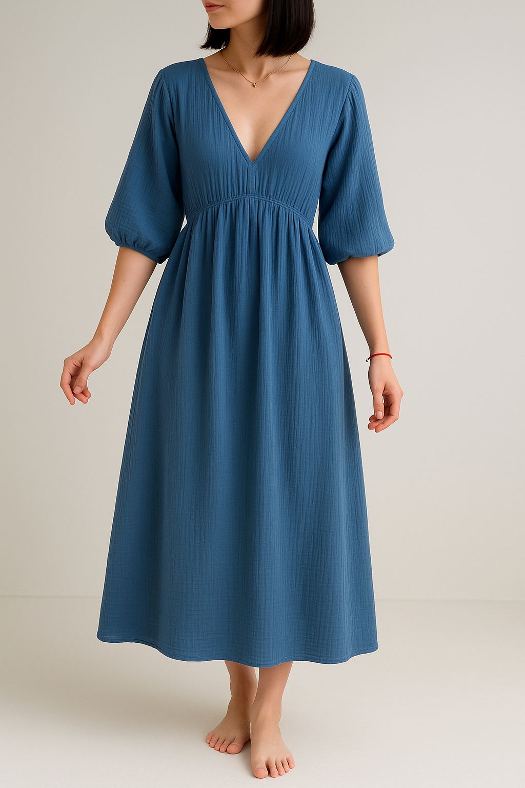Lockeres Musselin Kleid - Blau