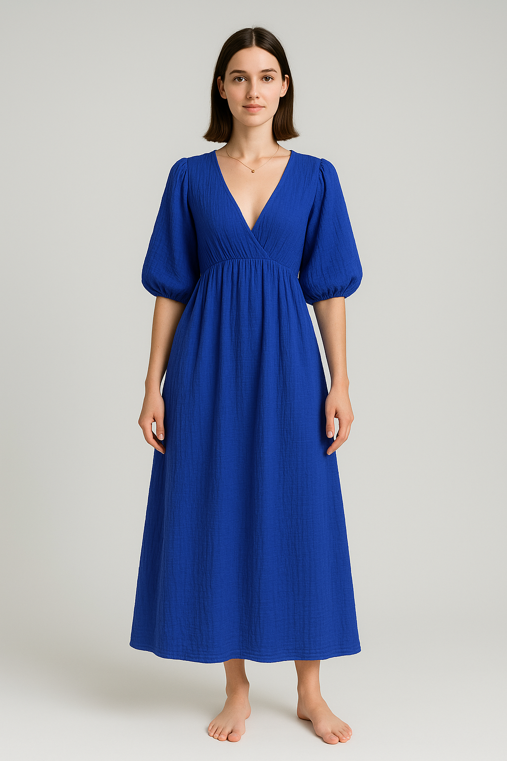 Lockeres Musselin Kleid - Royalblau