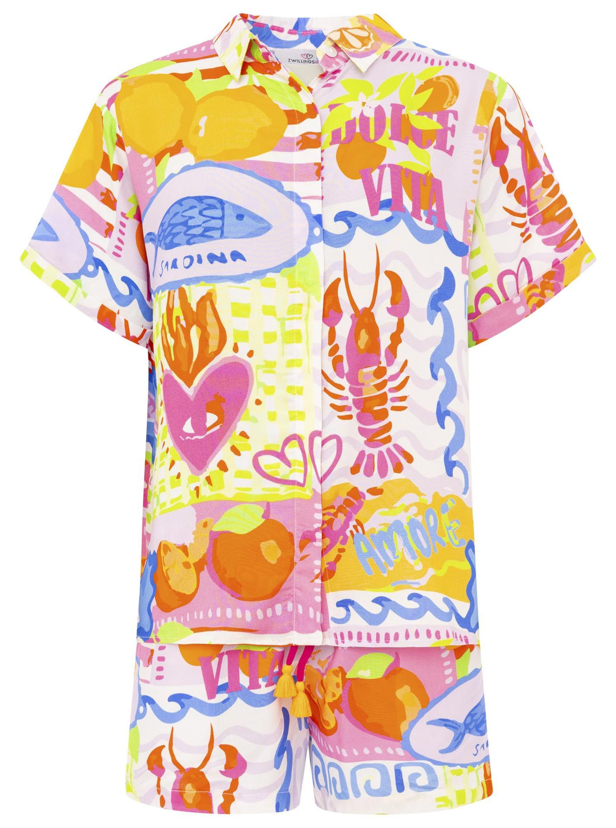 Zwillingsherz - Set kurz Ocean Obst/Hummer (Hemd + Hose) - Orange/Pink