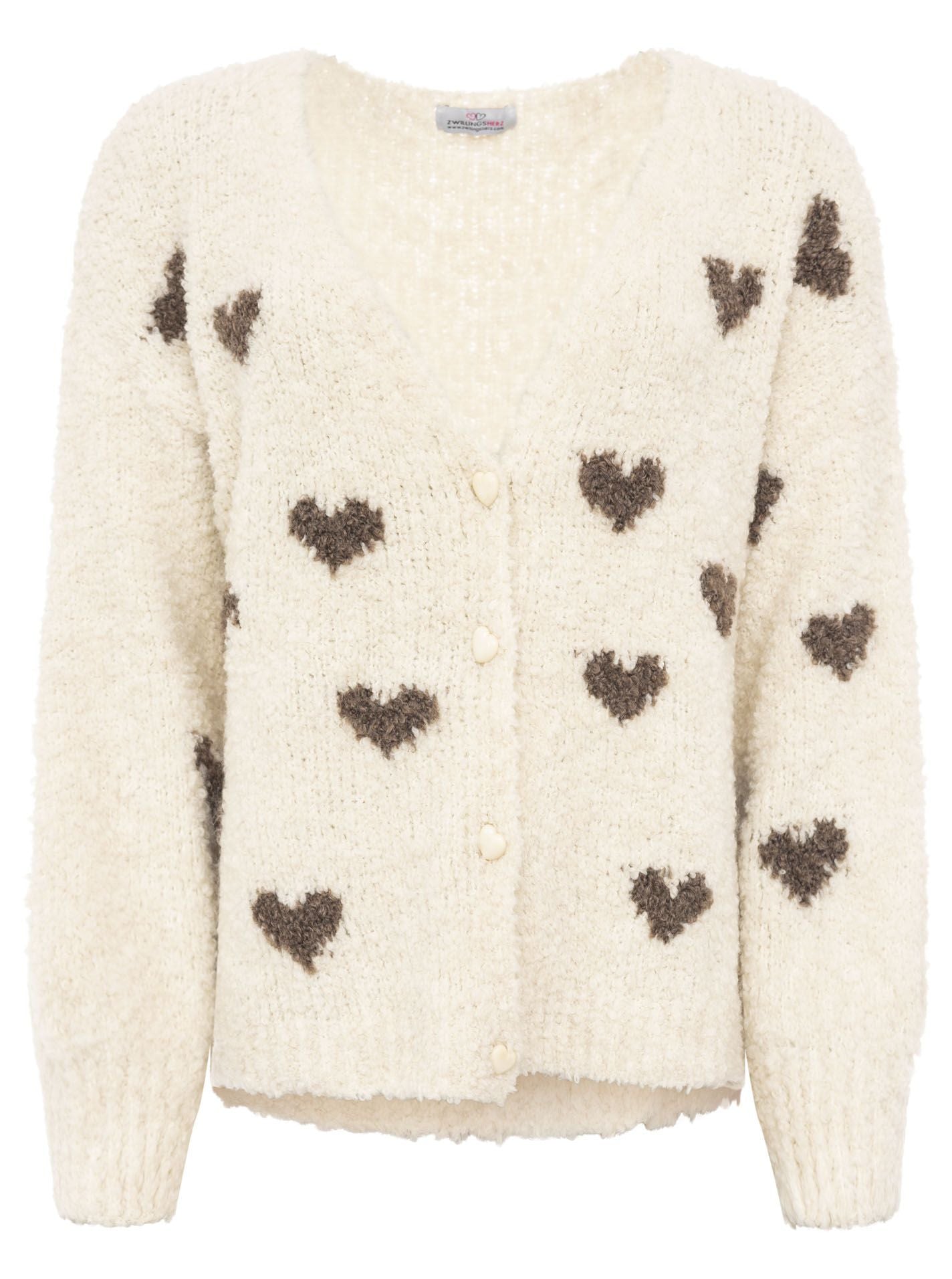 Zwillingsherz - Weicher Herz Cardigan mit Wolle - Beige