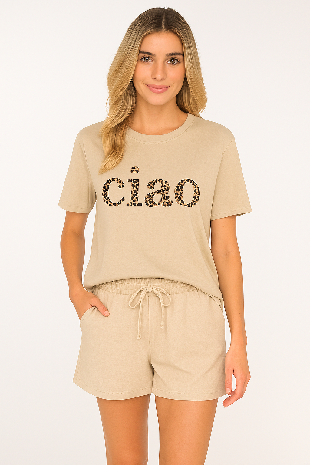 DressWithClass - T-Shirt Ciao Leo - Beige