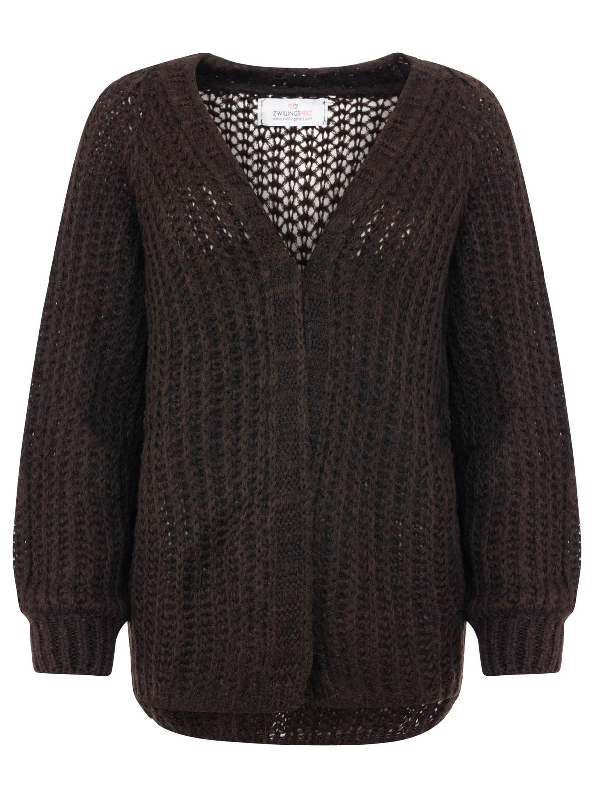 Zwillingsherz - Weicher Grobstrick Cardigan mit Wolle - Braun
