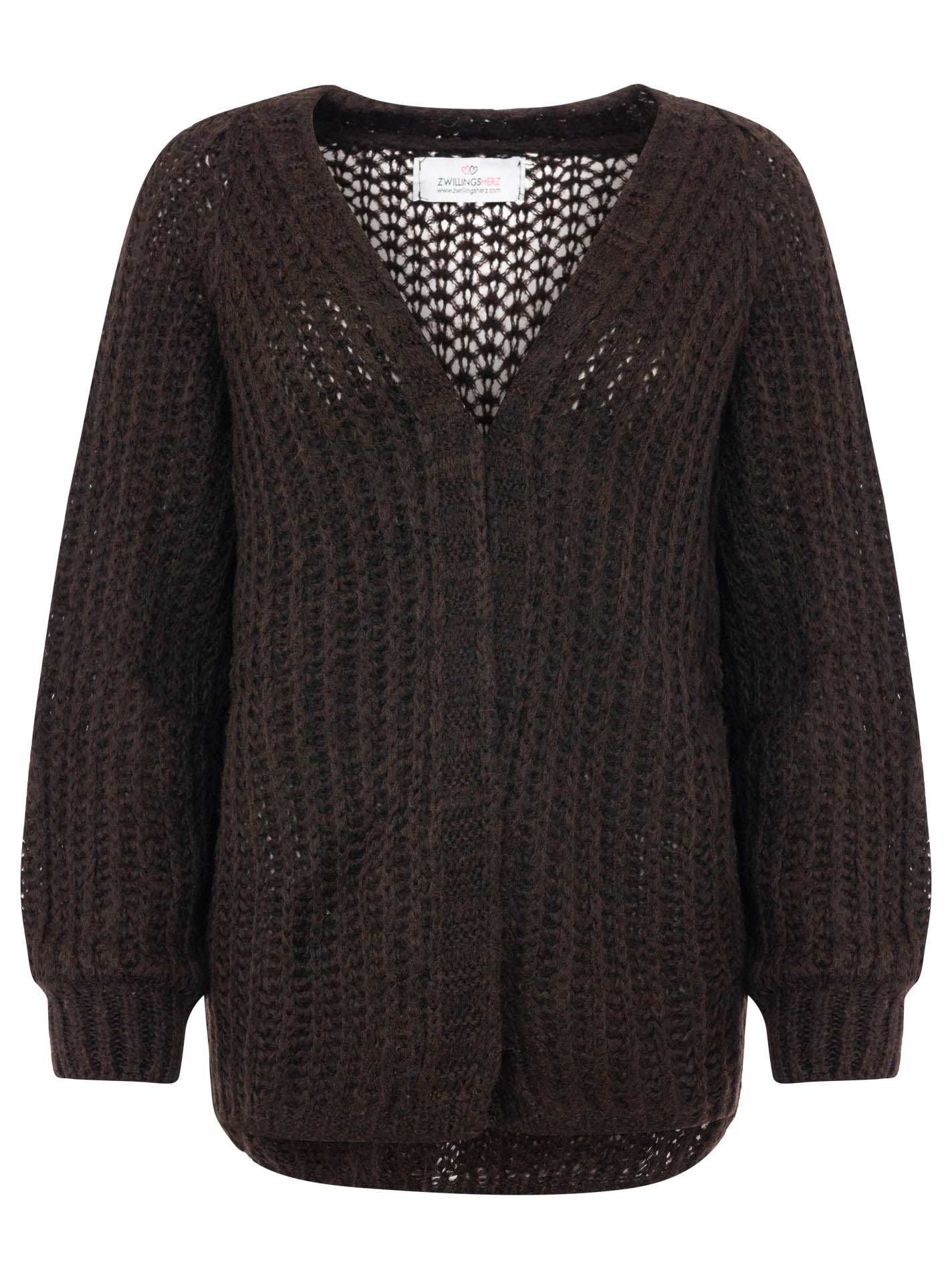 Zwillingsherz - Weicher Grobstrick Cardigan mit Wolle - Braun
