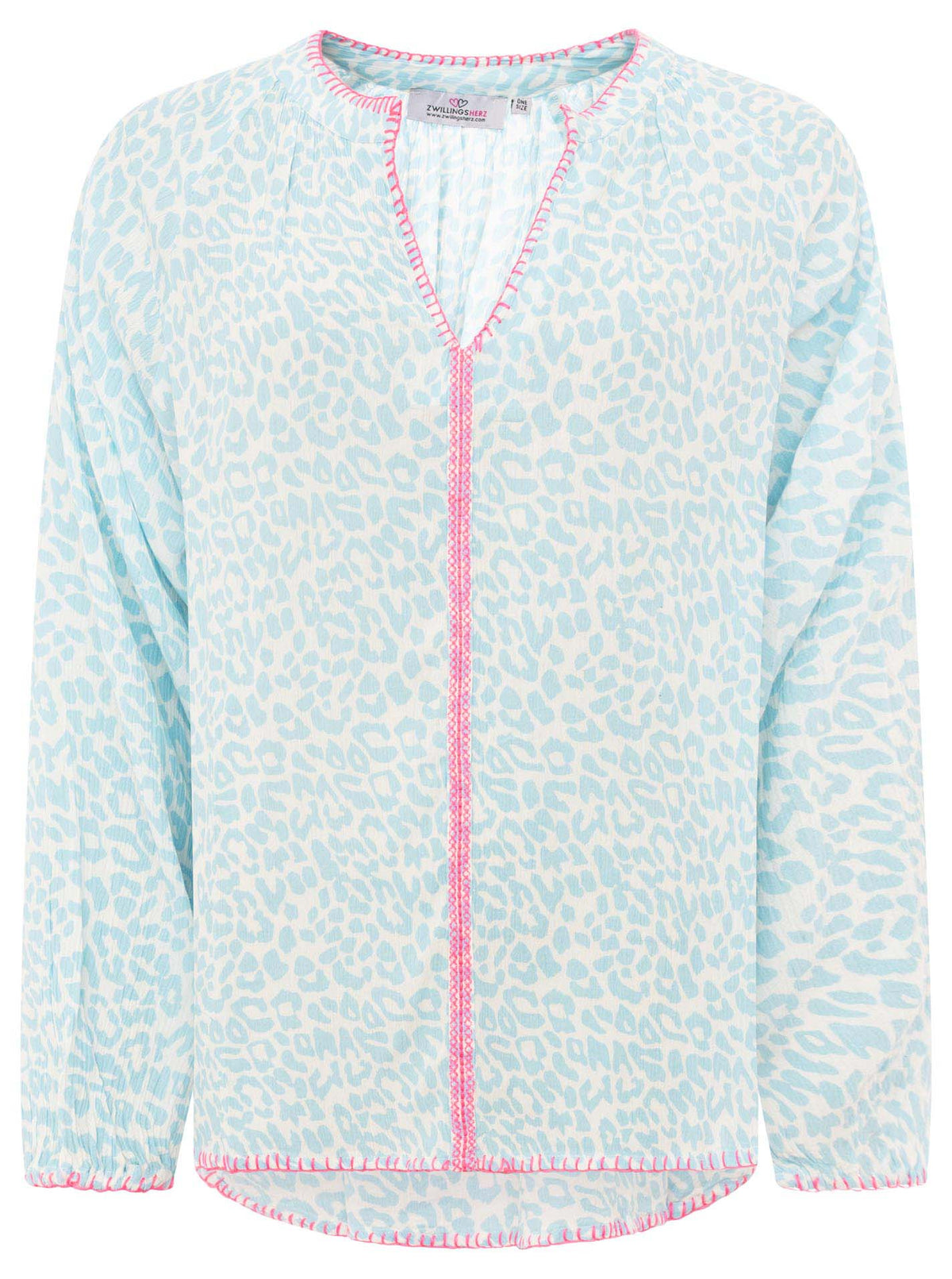 Zwillingsherz - Bluse V-Ausschnitt „Wilder Leo“ - Hellblau