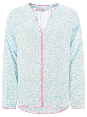 Zwillingsherz - Bluse V-Ausschnitt „Wilder Leo“ - Hellblau