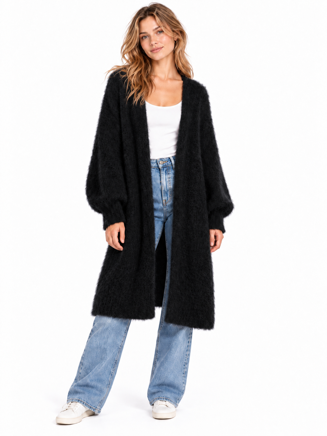 Langer Oversized Cardigan aus hochwertigem Kid Mohair - Schwarz