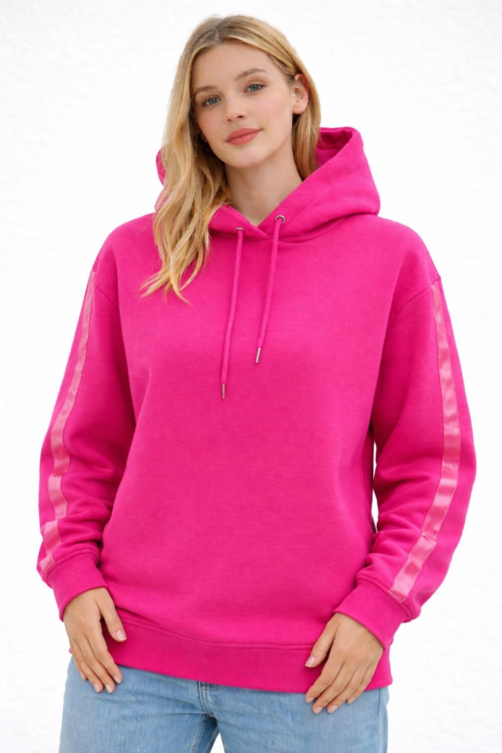 Flair - Basic Hoodie mit Satinstreifen - Neonpink