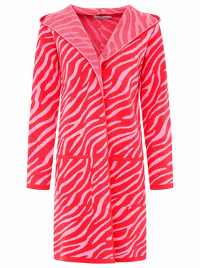 Zwillingsherz Strickjacke mit Kapuze Zebra - Rot/Pink