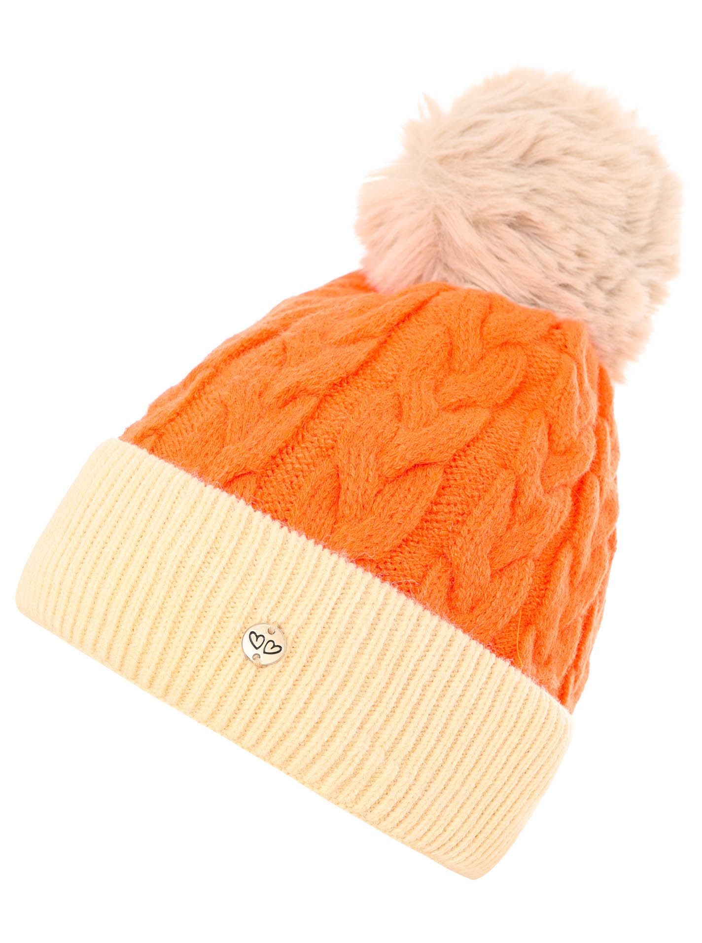 Zwillingsherz - Bommel Woll Mütze "Flauschig" - Orange