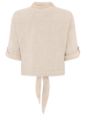 Zwillingsherz - 100% Leinen Bluse mit Knopfleiste - Beige