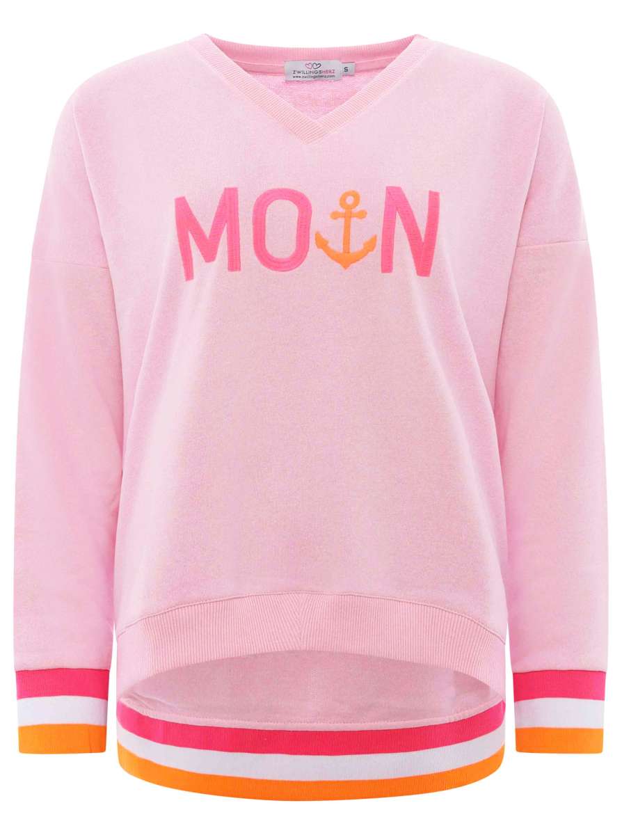 Zwillingsherz - Sweatshirt V-Ausschnitt "Moin Anker" - Rosa/Pink