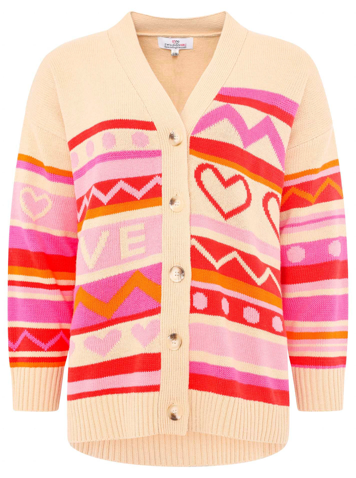Zwillingsherz - Smile Love Baumwoll-Cardigan - Pink/Beige