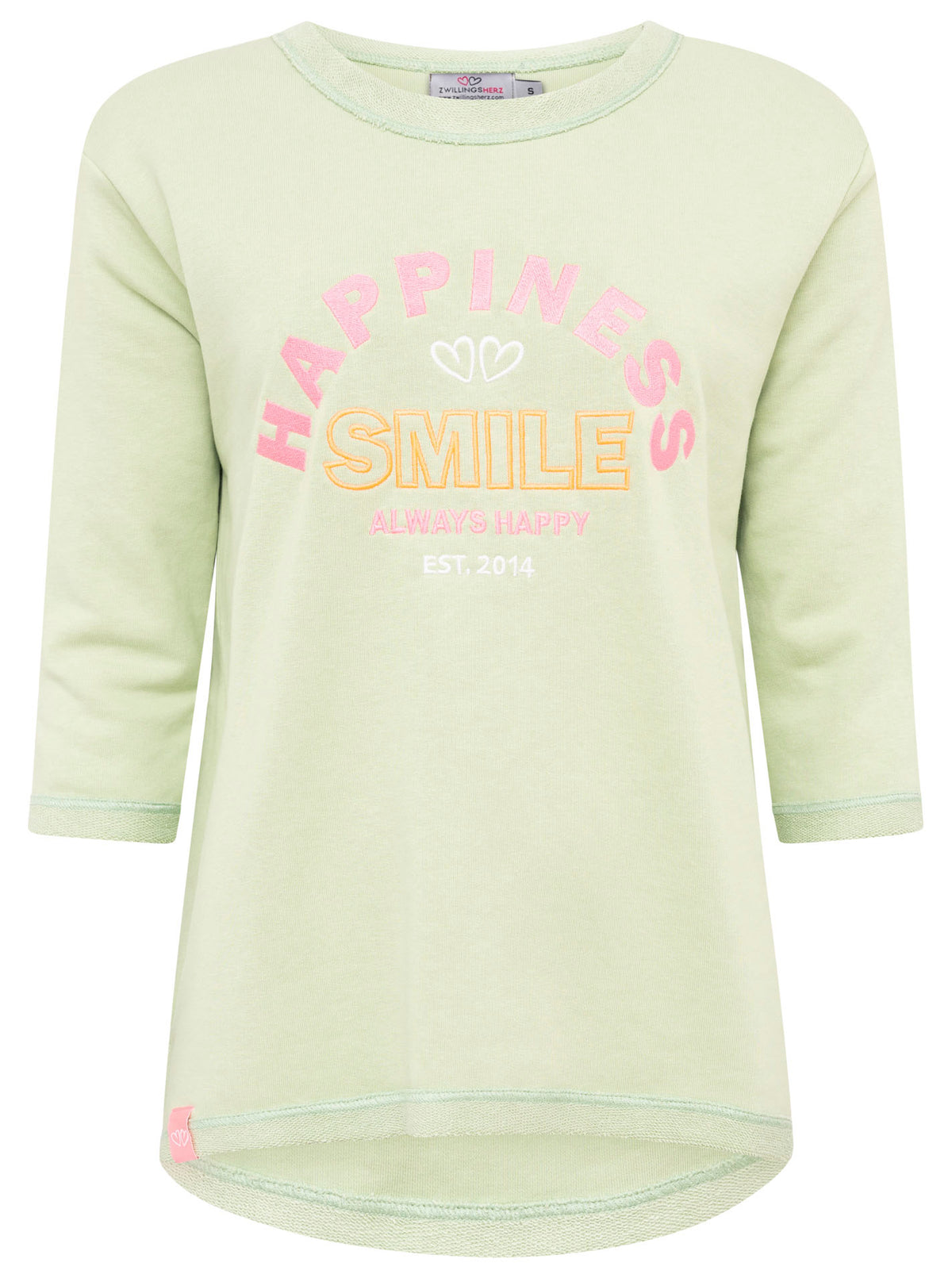 Zwillingsherz -  Sweatshirt 3/4 Arm "Smile Happiness " - Mint