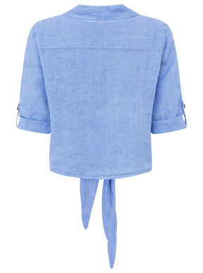Zwillingsherz - 100% Leinen Bluse mit Knopfleiste - Blau