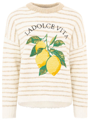 Zwillingsherz Pullover mit Streifen Dolce Vita - Beige
