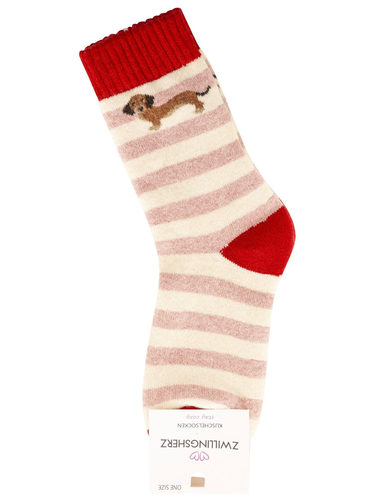 Zwillingsherz - Kuschelsocken Dackel Streifen - Beige (2x Paar)